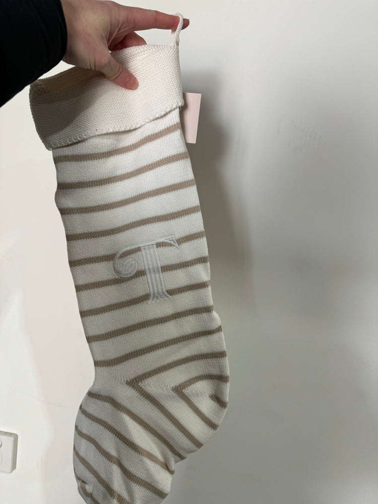 Knit Stocking - Beige & White Stripe
