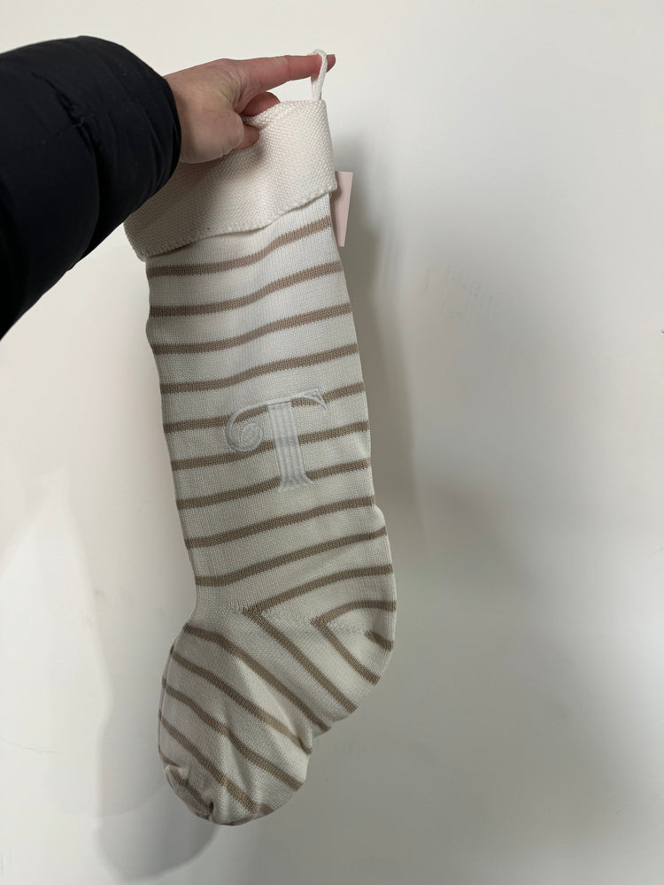 Knit Stocking - Beige & White Stripe
