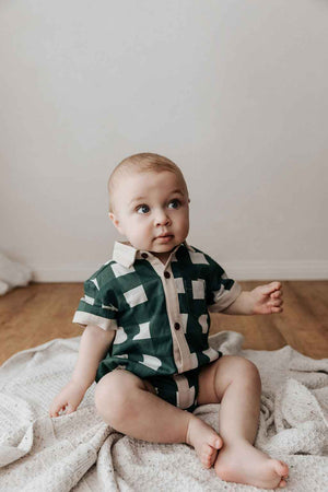Kids Collared Shirt: Green Gingham