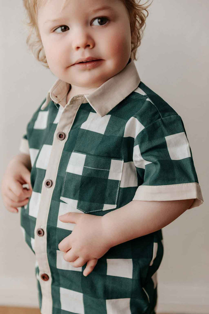Kids Collared Shirt: Green Gingham