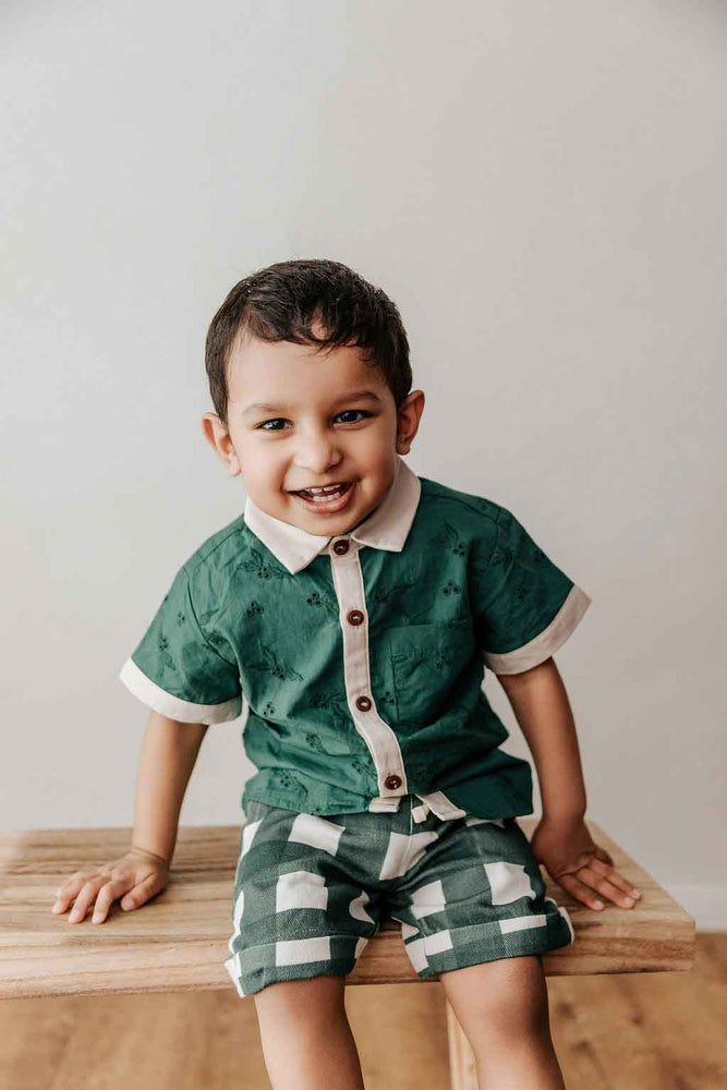 Denim Shorts: Green Gingham