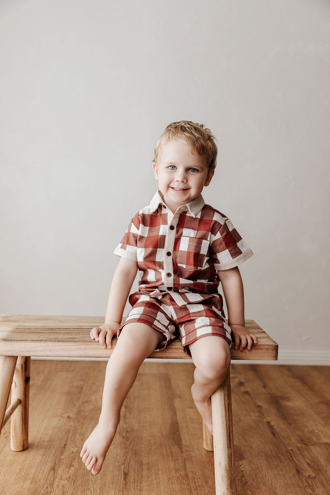 Denim Shorts: Red Gingham
