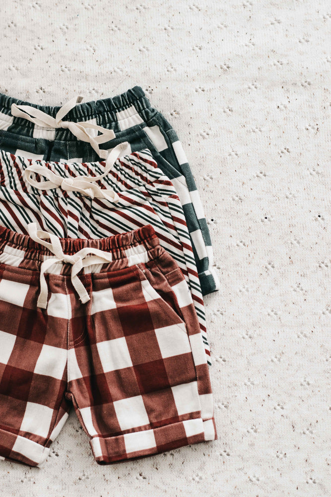 Denim Shorts: Green Gingham