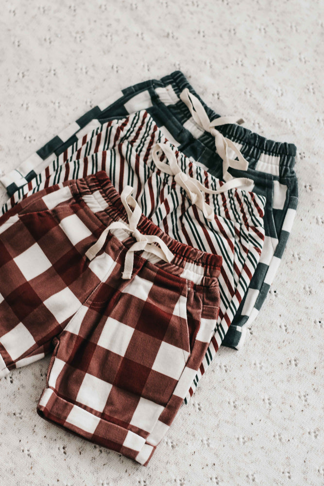 Denim Shorts: Green Gingham