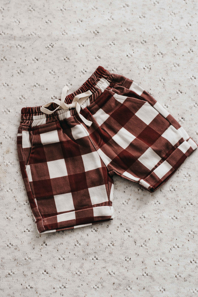 Denim Shorts: Red Gingham