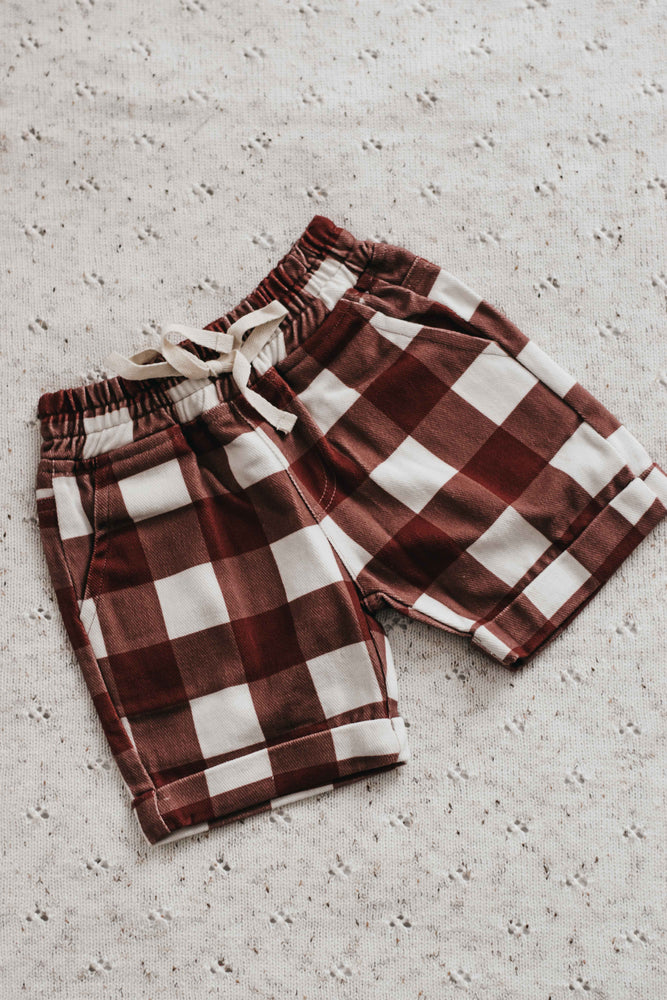 Denim Shorts: Red Gingham