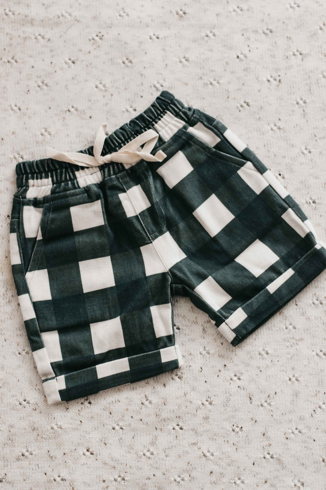 Denim Shorts: Green Gingham