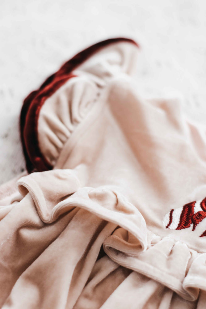Velvet Playsuit/Dress: Pink Candy Cane