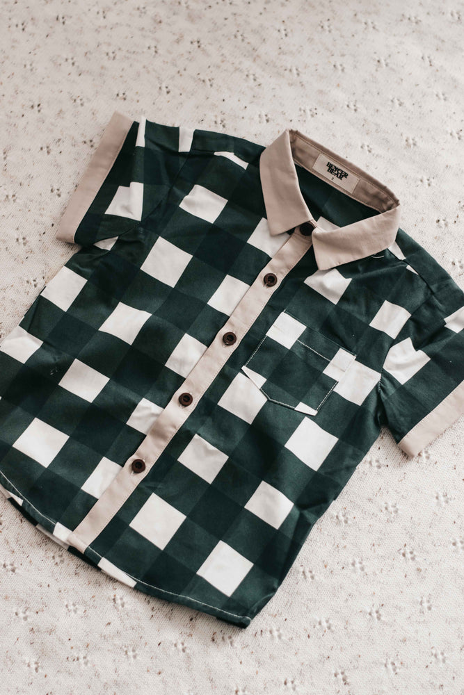 Men's Collared Shirt: Green Gingham