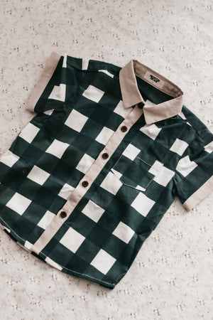 Men's Collared Shirt: Green Gingham