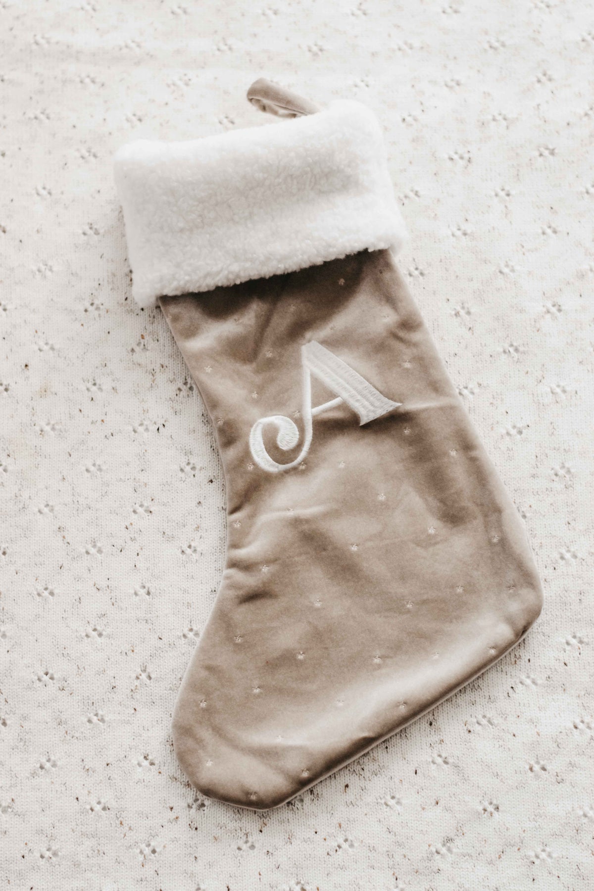 Velvet Stocking Embroidery Letter - Taupe