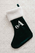 Velvet Stocking Embroidery Letter - Deep Green