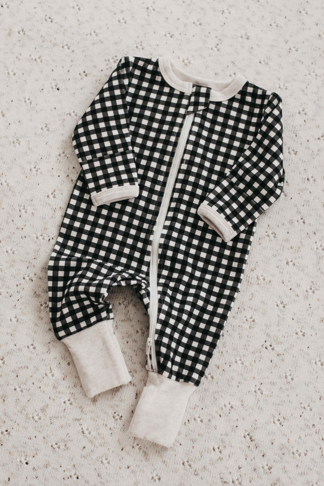 Charcoal Gingham Zip Suit EARLY MAY PREORDER