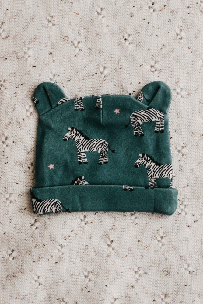 Newborn Beanie - Zebby Green